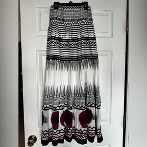 Sundance Boutique Black and White Maxi Skirt with Red Accents